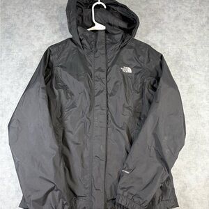 The North Face HyVent Rain Jacket Women Small Black Packable Hooded Windbreaker